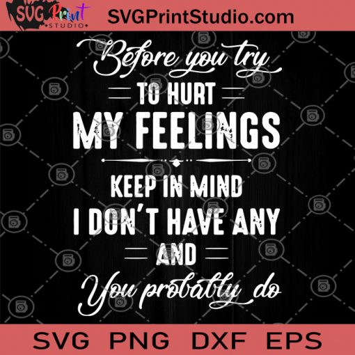 Before You Try To Hurt My Feelings Keep In Mind I Don't Have Any And You Probably do SVG, Funny SVG, Hurt Me SVG, Funny Saying SVG