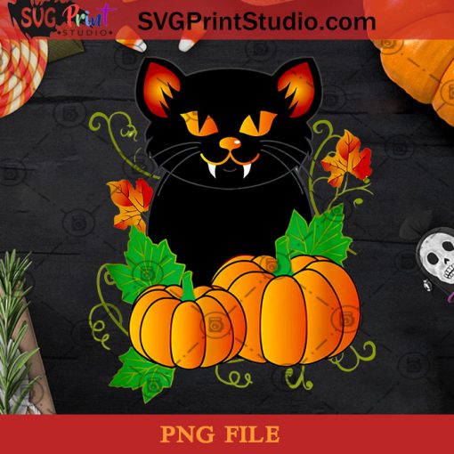 Cat Halloween PNG, Cat PNG, Halloween PNG, Black Cat PNG, Pumpkin PNG Digital Download