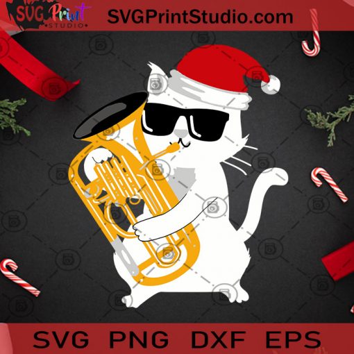 Cat Playing Euphonium Santa Hat SVG, Christmas SVG, Noel SVG, Merry Christmas SVG, Cat SVG, Euphonium SVG, Santa Hat SVG Cricut Digital Download, Instant Download