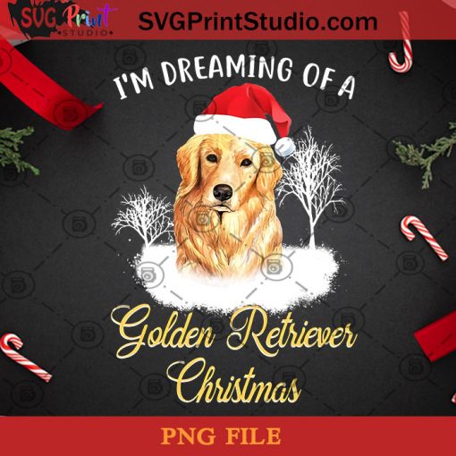 Dreaming Of A Golden Retriever Christmas PNG, Noel PNG, Merry Christmas PNG, Christmas PNG, Golden Retriever PNG, Dog PNG, Santa Hat PNG, Snow PNG Digital Download
