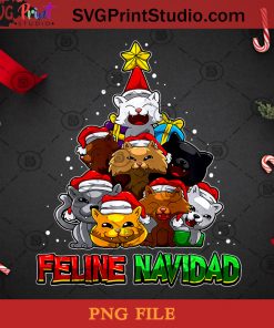 Feliz Navidad Merry Christmas For Cats PNG, Noel PNG, Merry Christmas PNG, Christmas PNG, Cat PNG, Christmas Tree PNG, Pine PNG, Santa Hat PNG, Snow PNG Digital Download