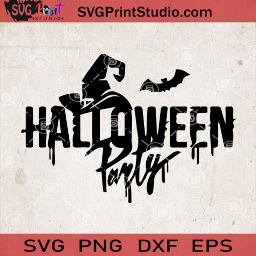 Halloween Party Witch Hat SVG, Happy Halloween SVG, Witch SVG, Halloween SVG, Bat SVG