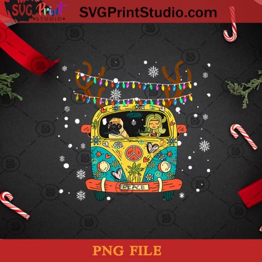 Hippie Van Christmas Funny Lady Pug PNG, Noel PNG, Merry Christmas PNG, Christmas PNG, Hippie Van PNG, Lady PNG, Snowflake PNG, Pug Dog PNG, Reindeer PNG, Light PNG Digital Download