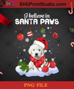 I Believe In Santa Paws English Cream Golden Retriever PNG, Christmas PNG, Noel PNG, Dog PNG, Golden Retriever PNG, Decorative String Lights PNG, Santa Hat PNG Digital Download