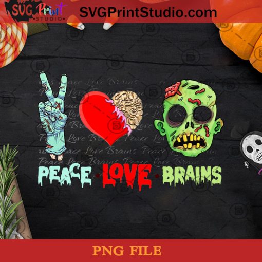 Peace Love Brains PNG, Happy Halloween PNG, Halloween PNG, Zombie PNG, Digital Download