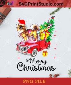Pekingese Rides Red Truck Christmas PNG, Christmas PNG, Noel PNG, Merry Christmas PNG, Pekingese PNG, Dog PNG, Red Truck PNG, Gift PNG, Santa Hat PNG, Pine PNG Digital Download