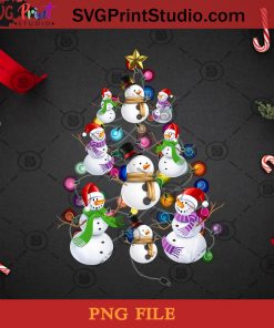 Santa Snowman Christmas Tree PNG, Christmas PNG, Noel PNG, Merry Christmas PNG, Snowman PNG, Christmas Tree PNG, Pine PNG, Lights PNG Digital Download
