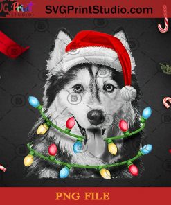 Siberian Husky Santa Christmas Tree Lights Xmas Gifts Boys PNG, Christmas PNG, Noel PNG, Dog PNG, Siberian Husky PNG, Santa Hat PNG, Lights PNG Digital Download