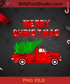 Vintage Red Truck With Merry Christmas Tree PNG, Noel PNG, Merry Christmas PNG, Red Truck PNG, Vintage PNG, Pine PNG, Christmas Tree PNG Digital Download