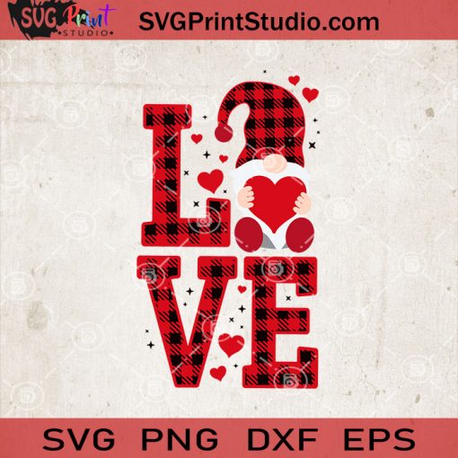 Buffalo Plaid Love Gnomies Valentine SVG, Heart Gnome Valentine SVG