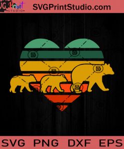 Mama Bear Two Cubs Retro Heart SVG, Happy Mother's Day SVG, Mama Bear SVG, Mom SVG, Mama SVG EPS DXF PNG Cricut File Instant Download