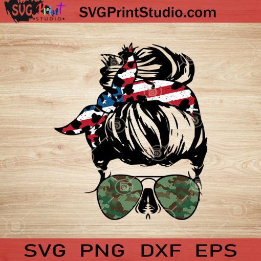 4th of July Messy Bun Hair Sublimation SVG, 4th of July SVG, America SVG EPS DXF PNG Cricut File Instant Download