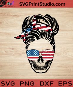 4th of July Messy Bun Hair Sublimation SVG, 4th of July SVG, America SVG EPS DXF PNG Cricut File Instant Download