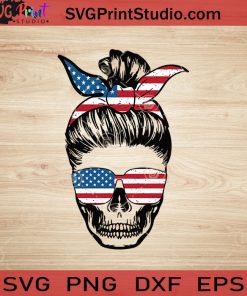 4th of July Messy Bun Hair Sublimation SVG, 4th of July SVG, America SVG EPS DXF PNG Cricut File Instant Download