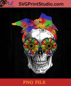 Cool Sugar Skull Bandana Colorful Sunflower Day Of The Dead PNG, Skull PNG, Colorful PNG, Momlife PNG Instant Download