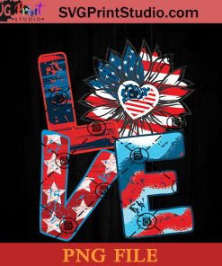 Love American Sunflower PNG, 4th Of July PNG, Independence Day PNG Instant Download