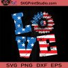 Love Sunflower USA Flag 4th of July SVG PNG EPS DXF Silhouette Cut Files