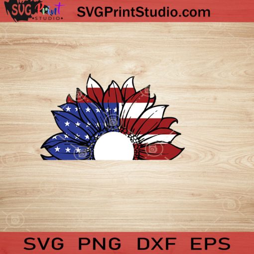 Sunflower Us Flag Half Hori SVG, 4th of July SVG, America SVG EPS DXF PNG Cricut File Instant Download