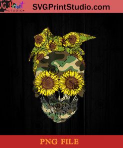 Skull Sunflower Camouflage Skull With Leopard Bandana Bow PNG, Skull PNG, Sunflower PNG, Momlife PNG Instant Download