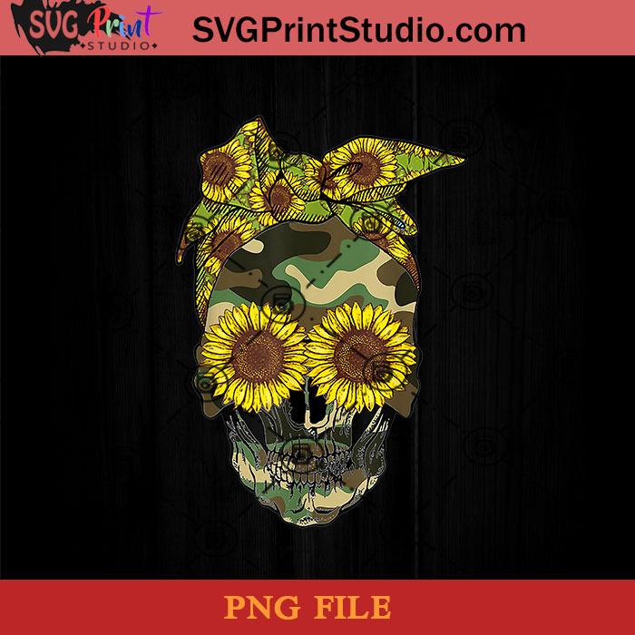 Skull Sunflower Camouflage Skull With Leopard Bandana Bow PNG, Skull ...