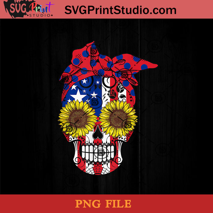 Sugar Skull American Flag Sunflower Floral Flowers Cute Gift PNG, Skull ...