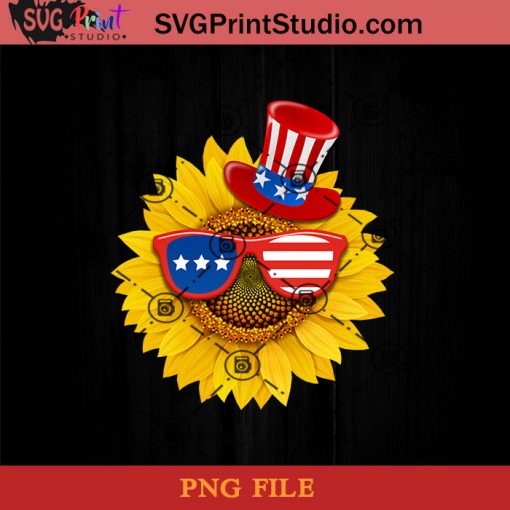Sunflower With Hat Sunglasses PNG, 4th Of July PNG, Independence Day PNG Instant Download