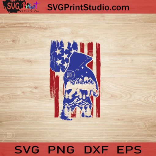 USA Animal Bear SVG, 4th of July SVG, America SVG EPS DXF PNG Cricut File Instant Download