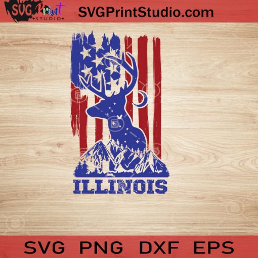 USA Animal Deer Illinois SVG, 4th of July SVG, America SVG EPS DXF PNG Cricut File Instant Download