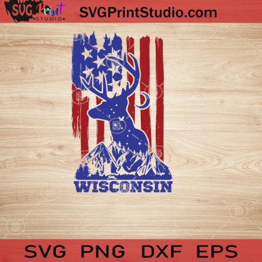 USA Animal Deer Wisconsin SVG, 4th of July SVG, America SVG EPS DXF PNG Cricut File Instant Download