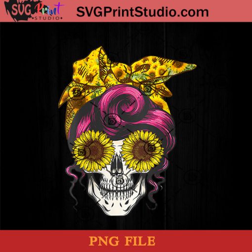Womens Skull Bandana Sunflower Funny Halloween Gift for Wife Her V-Neck PNG, Skull PNG, Sunflower PNG, Momlife PNG Instant Download