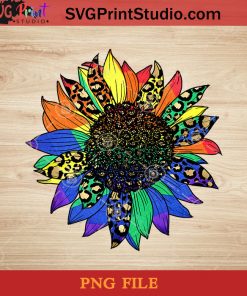 Colorful Sunflower Rainbow LGBT Leopard Print PNG, Sunflower PNG, America PNG Instant Download