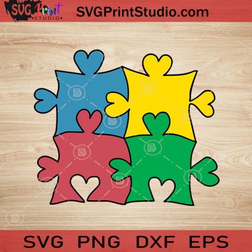 Heart Puzzle Autism Colorful SVG, Autism SVG, Awareness SVG EPS DXF PNG Cricut File Instant Download