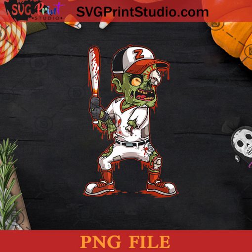 Zombie Baseball Batter Halloween Trick or Treating PNG, Baseball Batter Halloween PNG, Happy Halloween PNG Instant Download