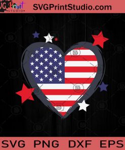 America Heart US Flag 4th of July SVG PNG EPS DXF Silhouette Cut Files
