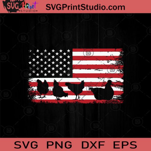Chicken Patriotic America July 4th SVG PNG EPS DXF Silhouette Cut Files