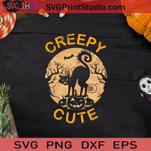 Creepy Cute Halloween Cat SVG, Halloween Horror SVG, Halloween SVG EPS DXF PNG Cricut File Instant Download