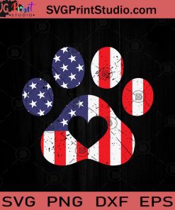 Dog Paw Patriotic US Flag SVG PNG EPS DXF Silhouette Cut Files