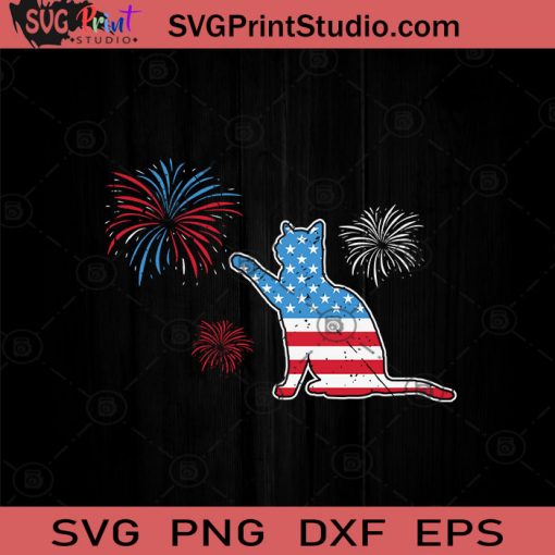 Patriotic American Cat 4th of July SVG PNG EPS DXF Silhouette Cut Files