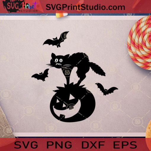 Scared Black Cat Pumpkin Bat Halloween SVG, Black Cat Pumpkin Bat Haloween SVG, Funny Halloween SVG