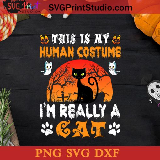 This Is My Human Costume Im Really A Cat SVG, Halloween Horror SVG, Happy Halloween SVG DXF PNG Cricut File Instant Download