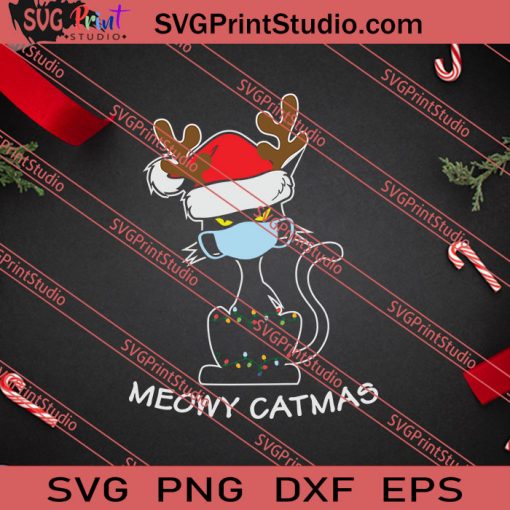 Black Cat Mask Meowy Catmas Christmas SVG PNG EPS DXF Silhouette Cut Files