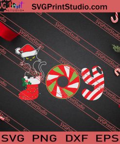 Black Cat Merry Christmas Joy SVG PNG EPS DXF Silhouette Cut Files