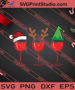 Christmas Wine Glasses With Hat SVG PNG EPS DXF Silhouette Cut Files