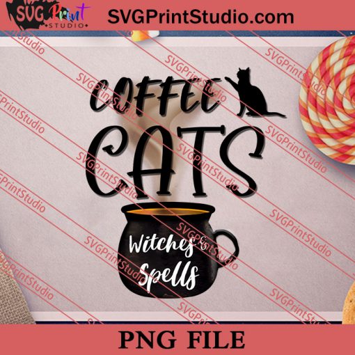 Coffee Cats Witches Spells Halloween PNG, Halloween Costume PNG Instant Download