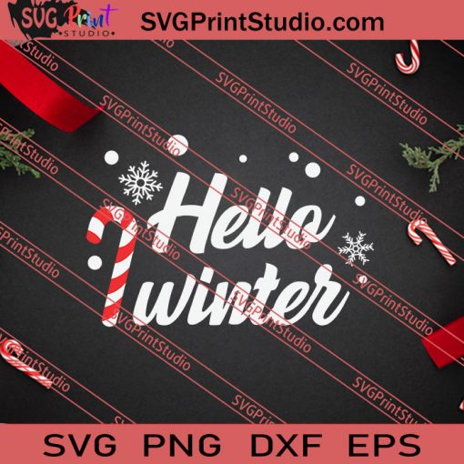 Hello Winter Christmas SVG PNG EPS DXF Silhouette Cut Files