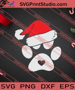 Paws Print Santa Hat Dog SVG PNG EPS DXF Silhouette Cut Files
