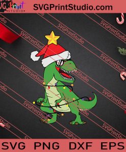 Trex Christmas Light Santa Hat SVG PNG EPS DXF Silhouette Cut Files