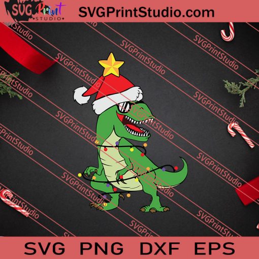 Trex Christmas Light Santa Hat SVG PNG EPS DXF Silhouette Cut Files