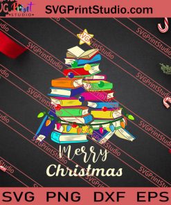 Book Christmas Tree Merry Christmas SVG PNG EPS DXF Silhouette Cut Files