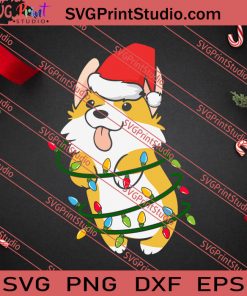 Corgi Santa Christmas Tree Lights SVG PNG EPS DXF Silhouette Cut Files